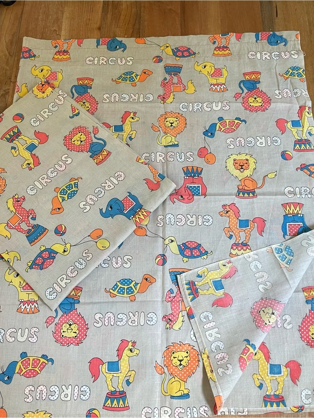 Two 60s Vintage Circus Animal Fabric Curtains Child Kids Nursery Cotton 27 x 45